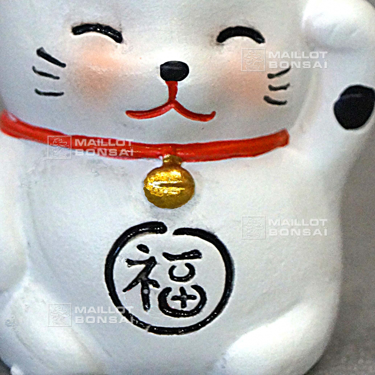 Chat porte-bonheur japonais manekineko blanc et gris en céramique, HAITORA,  6 cm